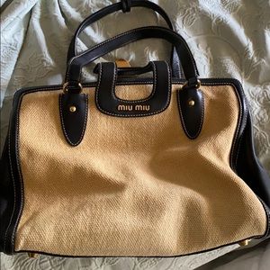 Miu Miu black leather and tan fabric bag